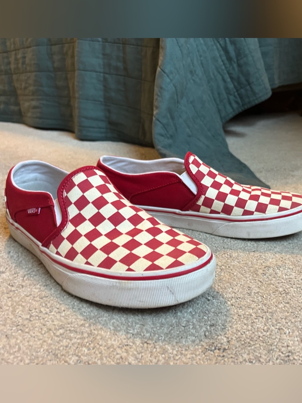 Vans Red and Cream Checkerboard Slip-On Sneakers